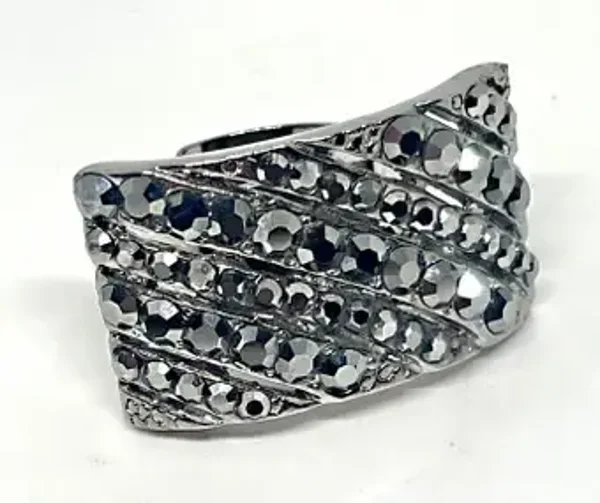 Bague Strass Rectangulaire Strass gris métal vieilli  style Vintage Victorien Steampunk Gothique pour Femme Taille unique - ALISEA
