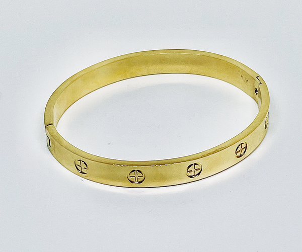 Bracelet Or doré manchette fin à motifs écrous croix pour Femme Acier inoxydable - Bellavita