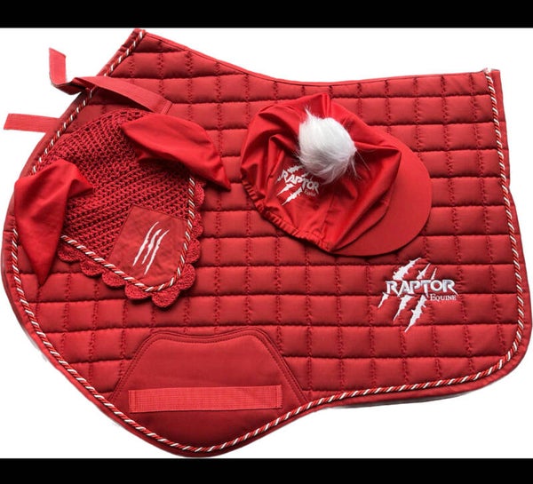 Blood red saddlepad/ears/hatsilk set