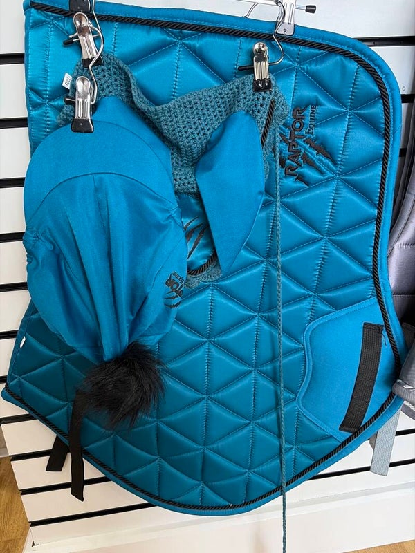 Teal Rex saddlepad, ears and hatsilk set