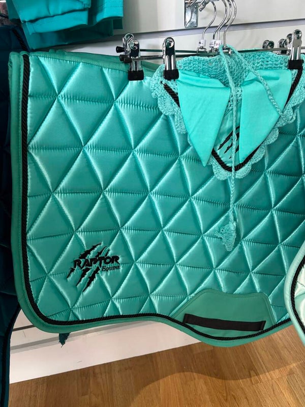 Reptile Blue saddlepad, ears and hatsilk set