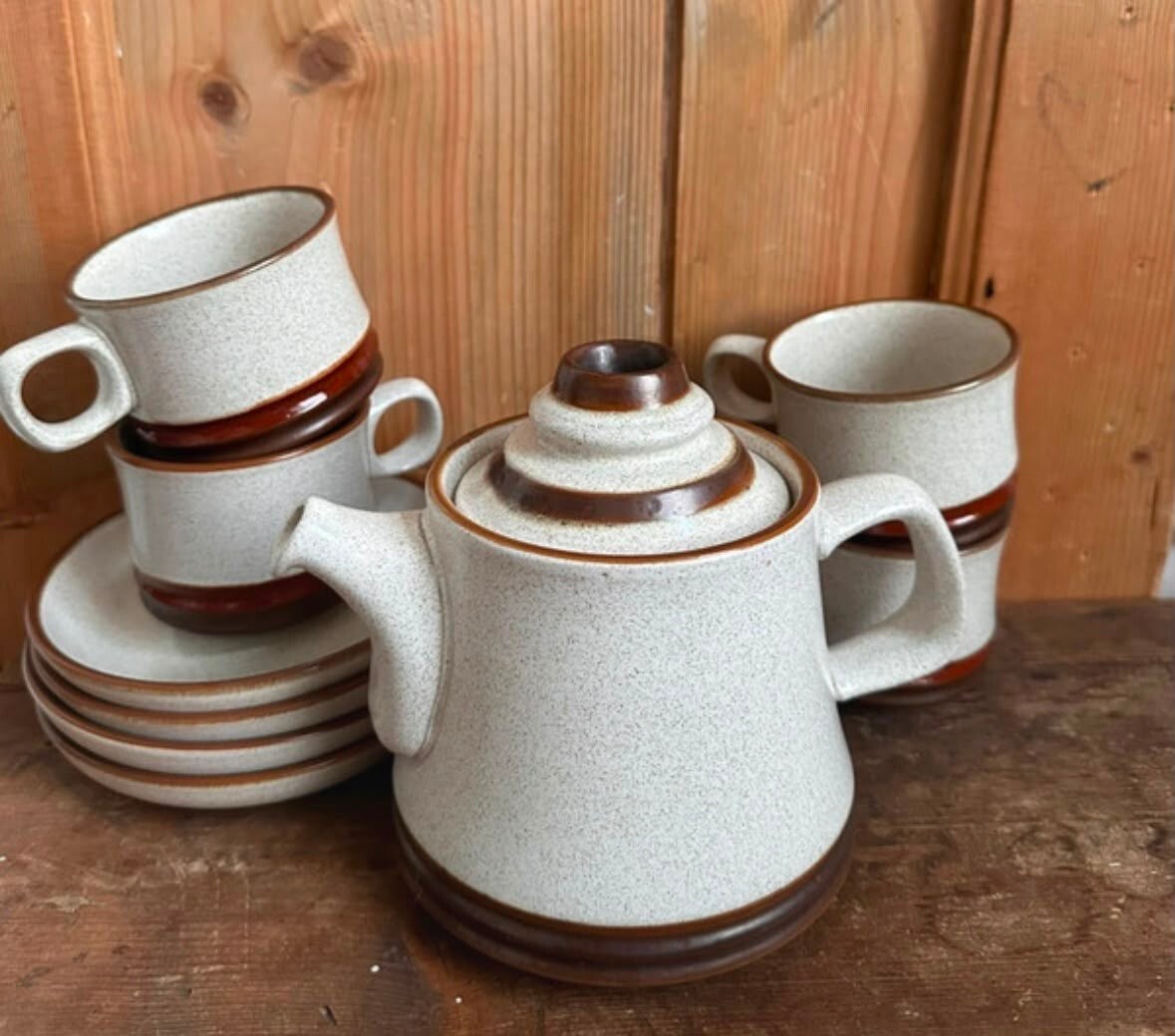 Vintage Derby Potter's Wheel Thee set/Theepot met 4 kopjes | England | jaren 70