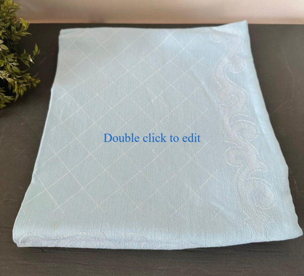 Vintage lichtblauw damasten tafelkleed – 110 x 135 cm – klassiek tafellinnen met reliëfpatroon