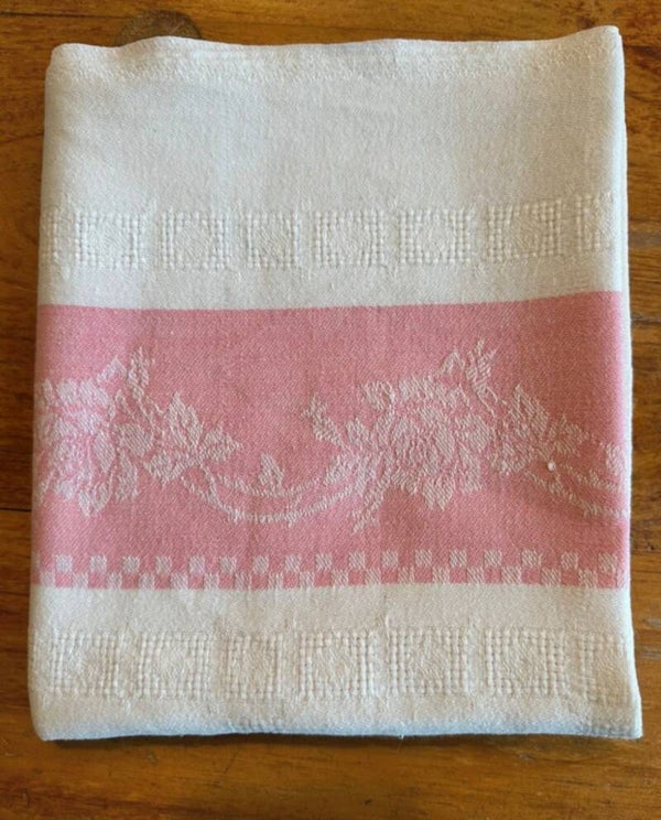 Vintage Rozen Tafelkleed 90x85 cm  Oud Roze & Wit Retro Tafellaken Decor