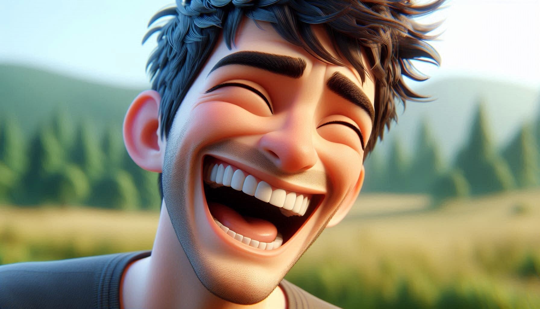 Ein Mann lacht und ist glücklich beim Lach-Yoga.