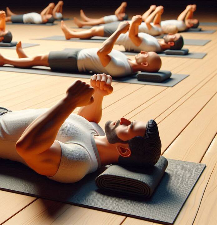 Ein Mann entspannt durch Anspannung in der Progressiven Muskelrelaxation.