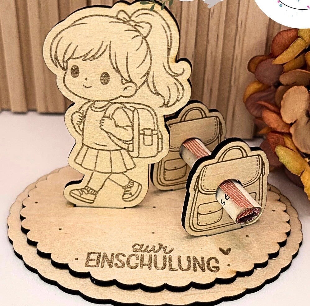 Geldgeschenk zur Einschulung aus Holz