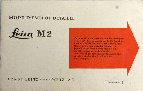 MODE D'EMPLOI DETAILLE LEICA M2 ORIGINAL  EN FRANÇAIS
