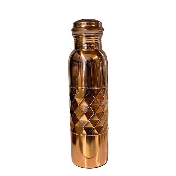 Puur Koperen Waterfles Dot Diamond Polished - 1 liter