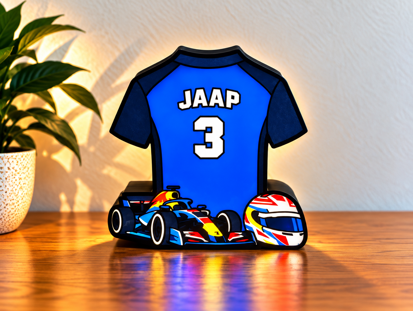 Gepersonaliseerde Autosport Shirt LED Lamp – Eigen Shirt, Naam & Nummer