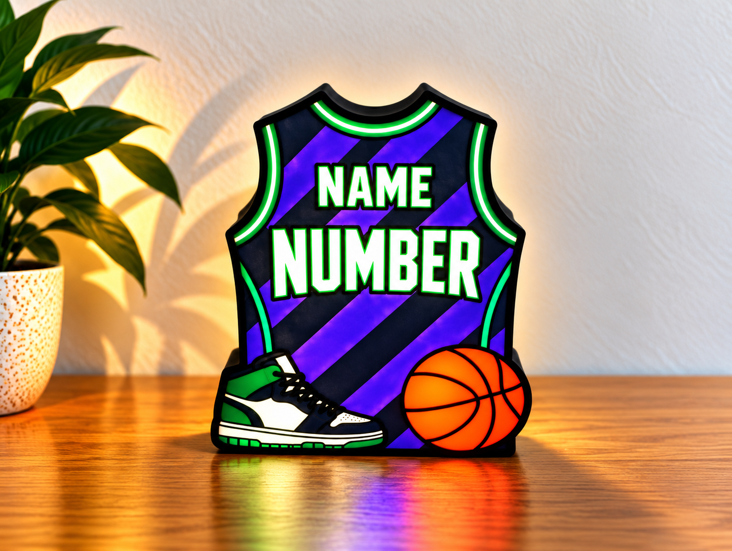 Gepersonaliseerde Basketbal Shirt LED Lamp – Eigen Shirt, Naam & Nummer