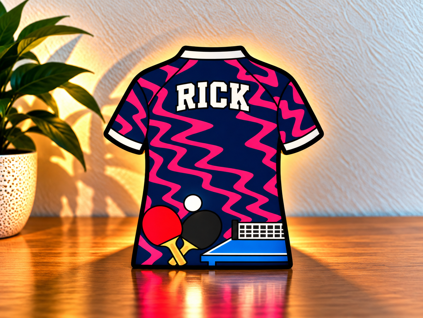 Gepersonaliseerde volleybal LED lamp met eigen naam, rugnummer en kleuren. 3D-geprint met multicolor LED, USB en afstandsbediening.