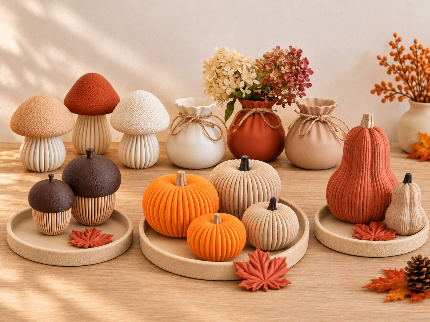3D geprinte herfstdecoratie met pompoenen, eikels en dieren – Crevix