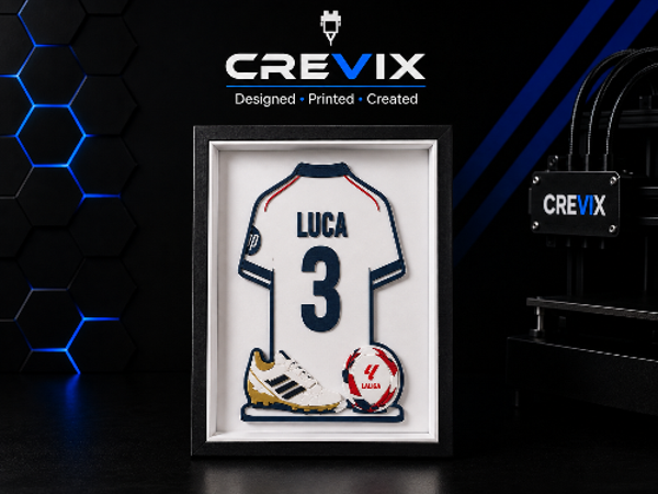 3D Galerijdisplay Voetbalshirt – Gepersonaliseerd met Naam, Rugnummer & Club