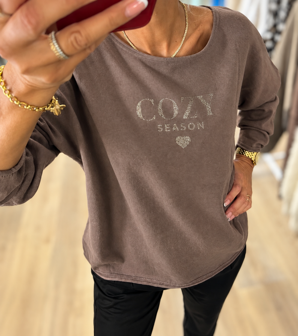 BE FAMOUS Pullover „Cozy Season“ – Braun/Taupe