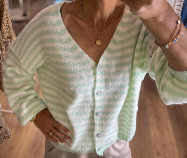 Strickjacke mint gestreift
