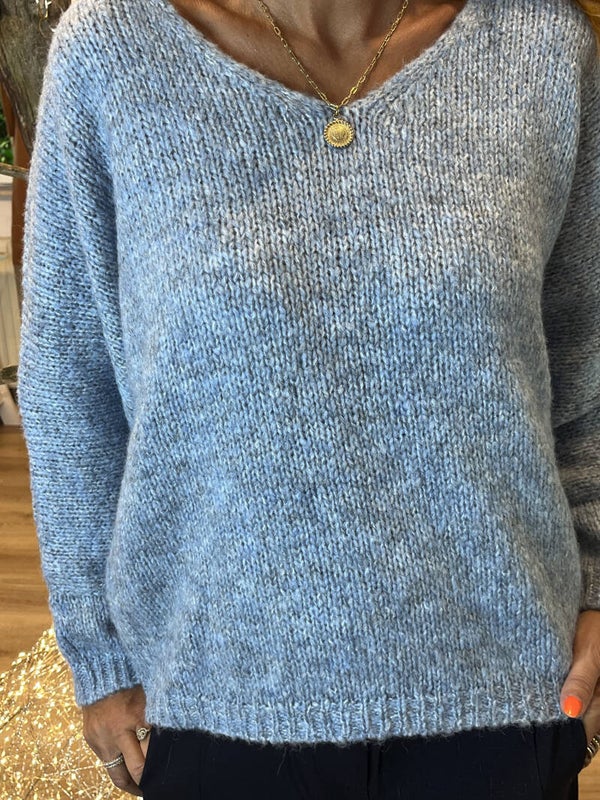 Molly Bracken Strickpullover Damen mit V-Ausschnitt – Denimblau