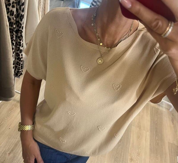 Strickshirt mit Herzdetails in hell beige 🤎