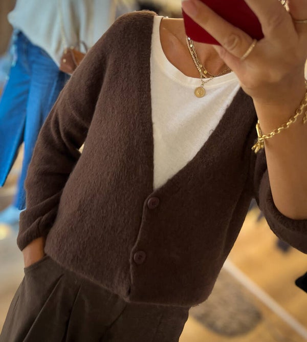 Kuscheliger Cardigan in Schokobraun mit Alpaka