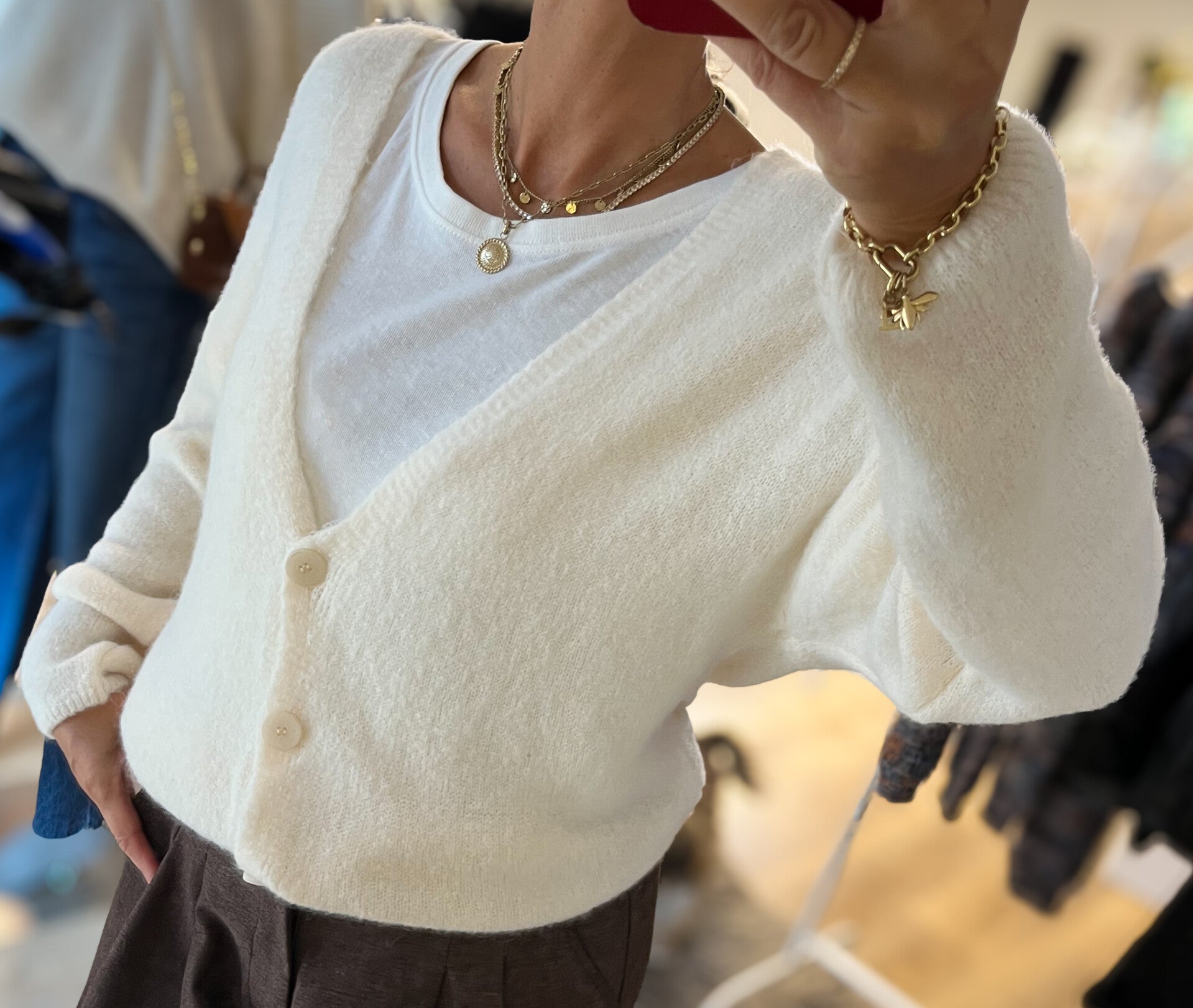 Cardigan Cremeweiß – weiche Strickjacke mit Alpaka