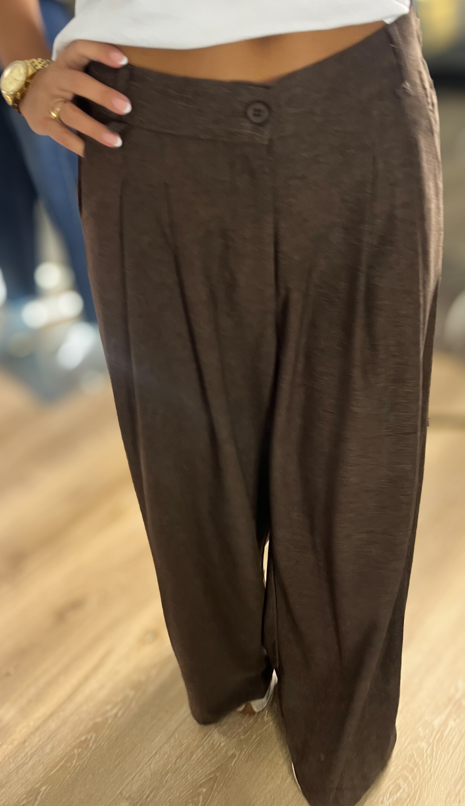 Molly Bracken High Waist Wide Leg Hose Braun – elegante Bundfaltenhose