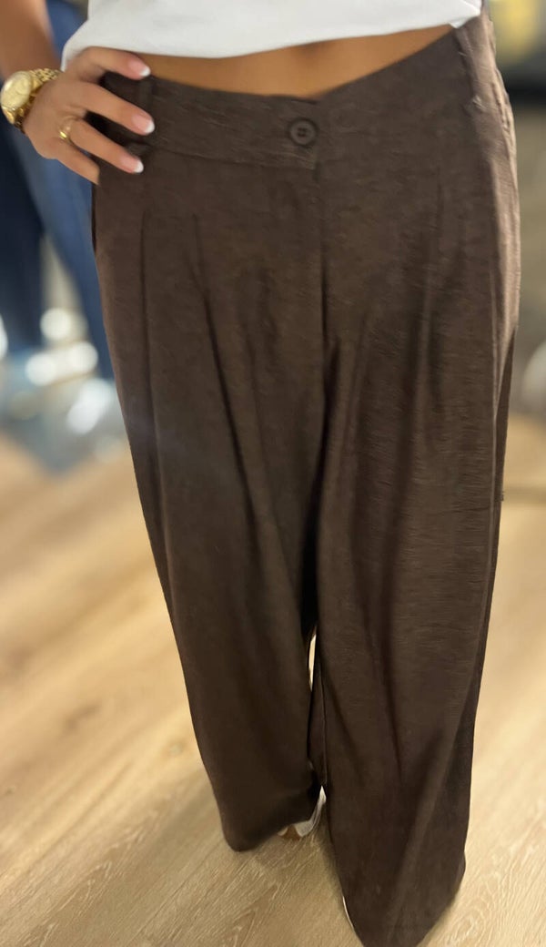 Molly Bracken High Waist Wide Leg Hose Braun – elegante Bundfaltenhose