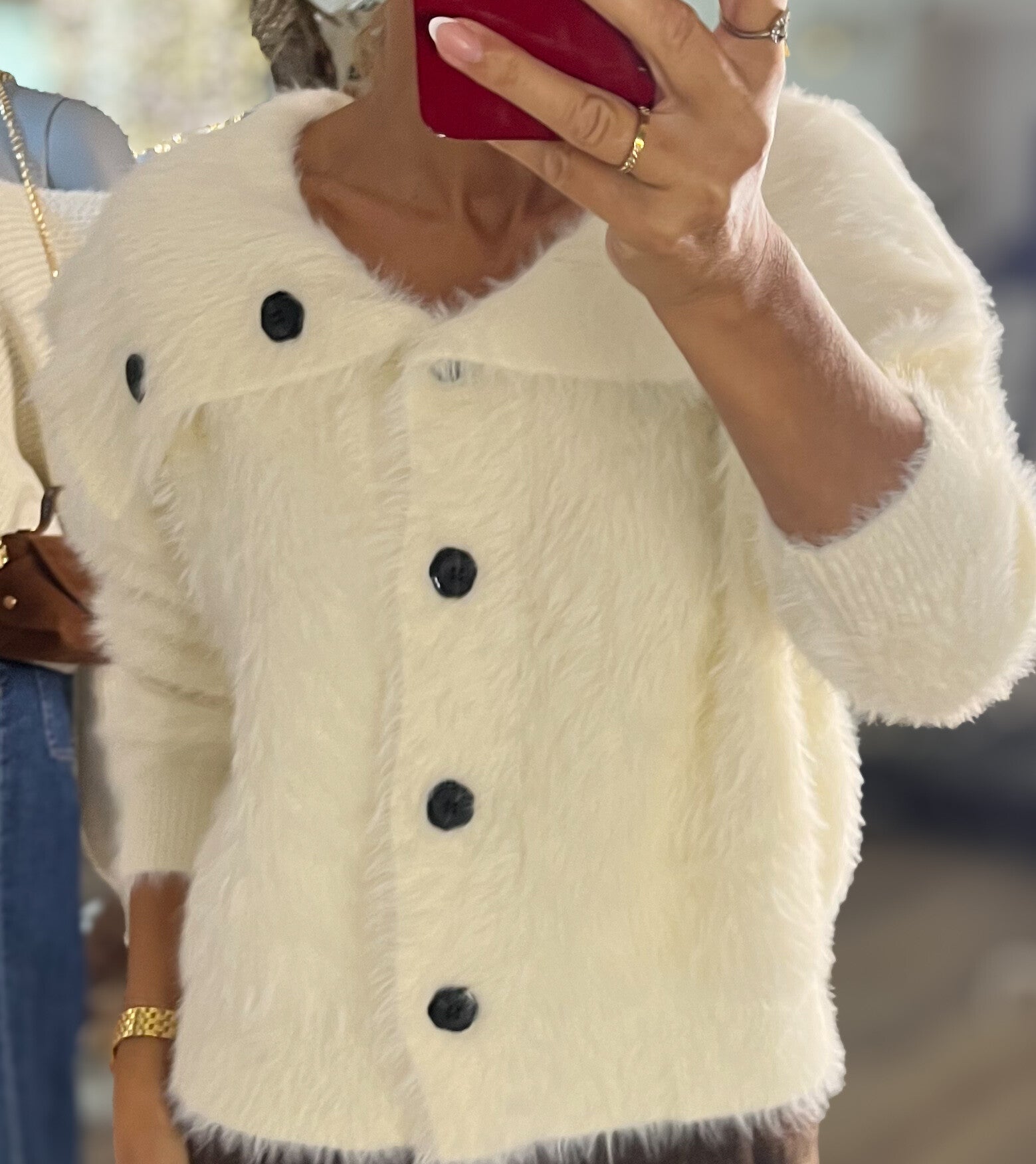 Molly Bracken Fluffy Cardigan Creme – kuschelige Strickjacke
