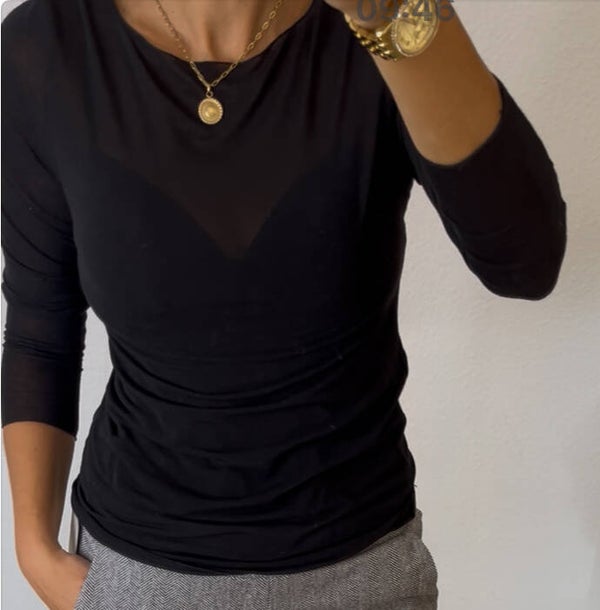 Longsleeve Cashmere Touch leicht transparent schwarz
