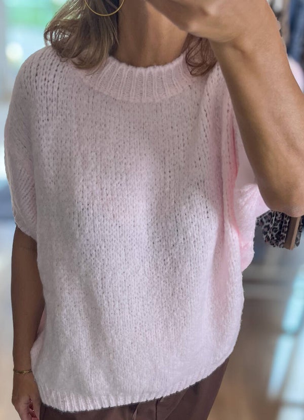 Kurzarm Strickpulli Pastell-Rosa Heartkiss