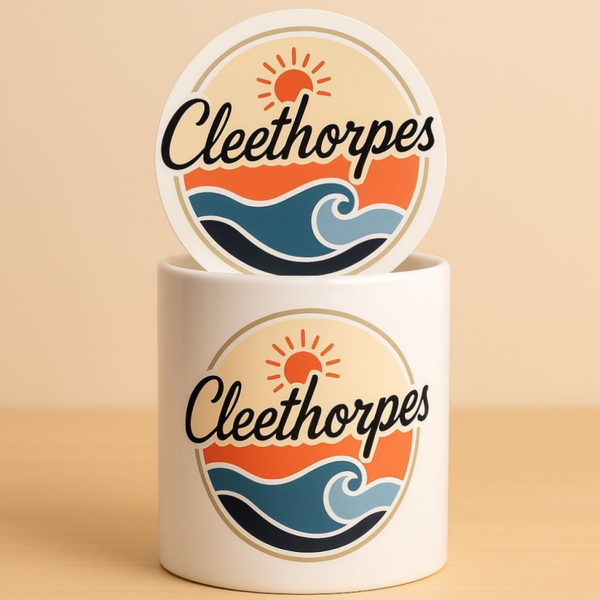 Cleethorpes Mug and Coaster Set Love Heart Handle Tea Coffee Cup Novelty Gift