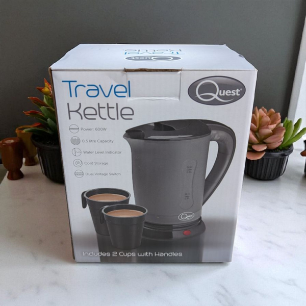 New Quest Travel Kettle /0.5 litres/600 Watt / Black/Grey Dual Voltage Indicator