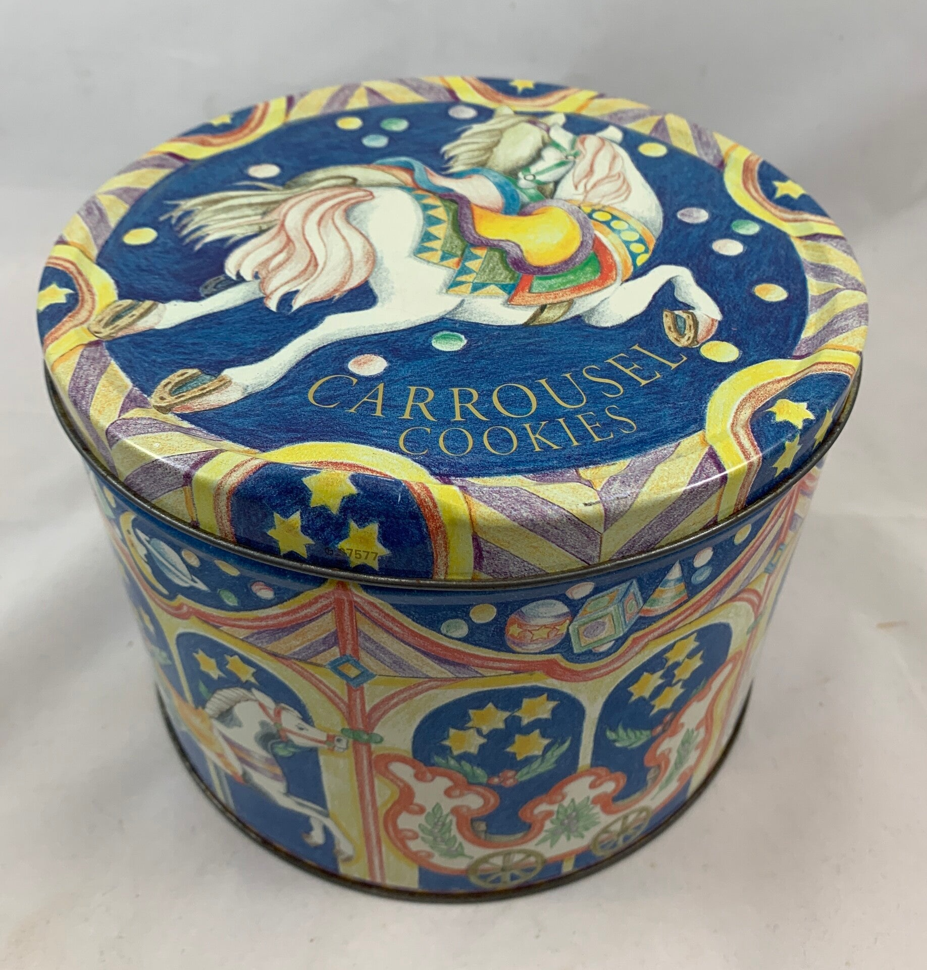 Ronde koektrommel met carrouselmotief, jaren '80