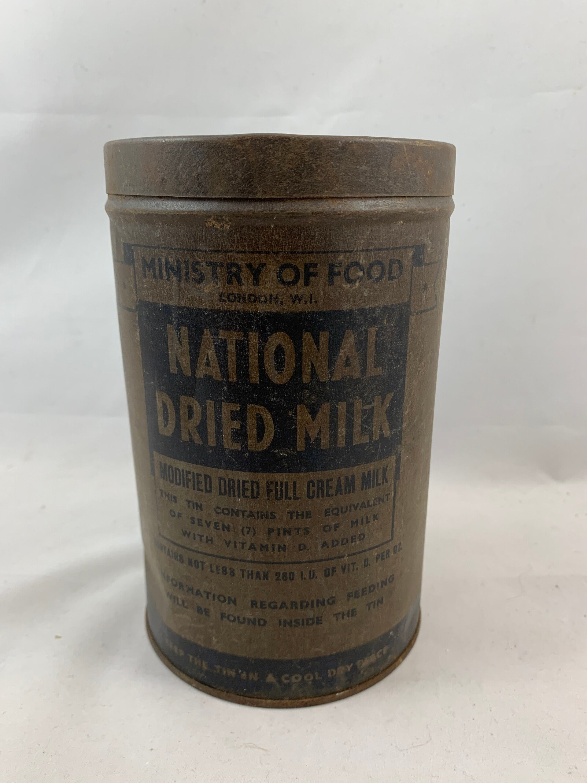 Vintage blik National Dried Milk, Brits Ministerie van Voedsel, Engeland, jaren '40