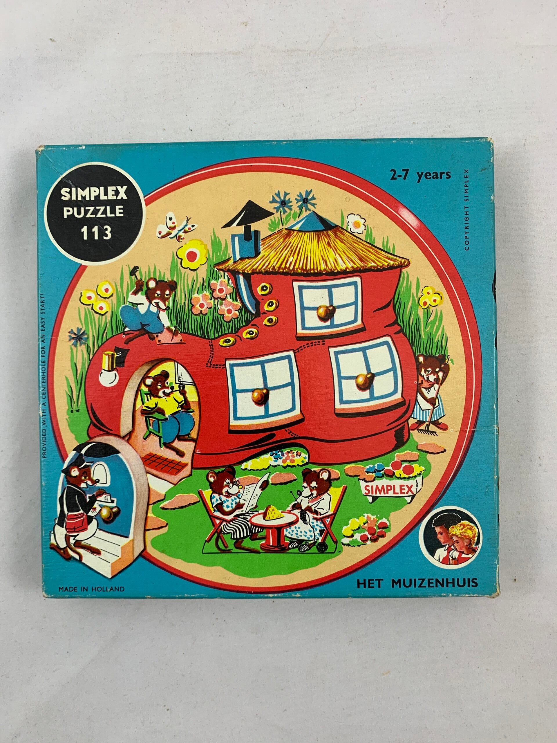 Twee vintage Simplex puzzels, nr. 113 'Het Muizenhuis' & nr. 105 'Dieren', jaren '50-'60