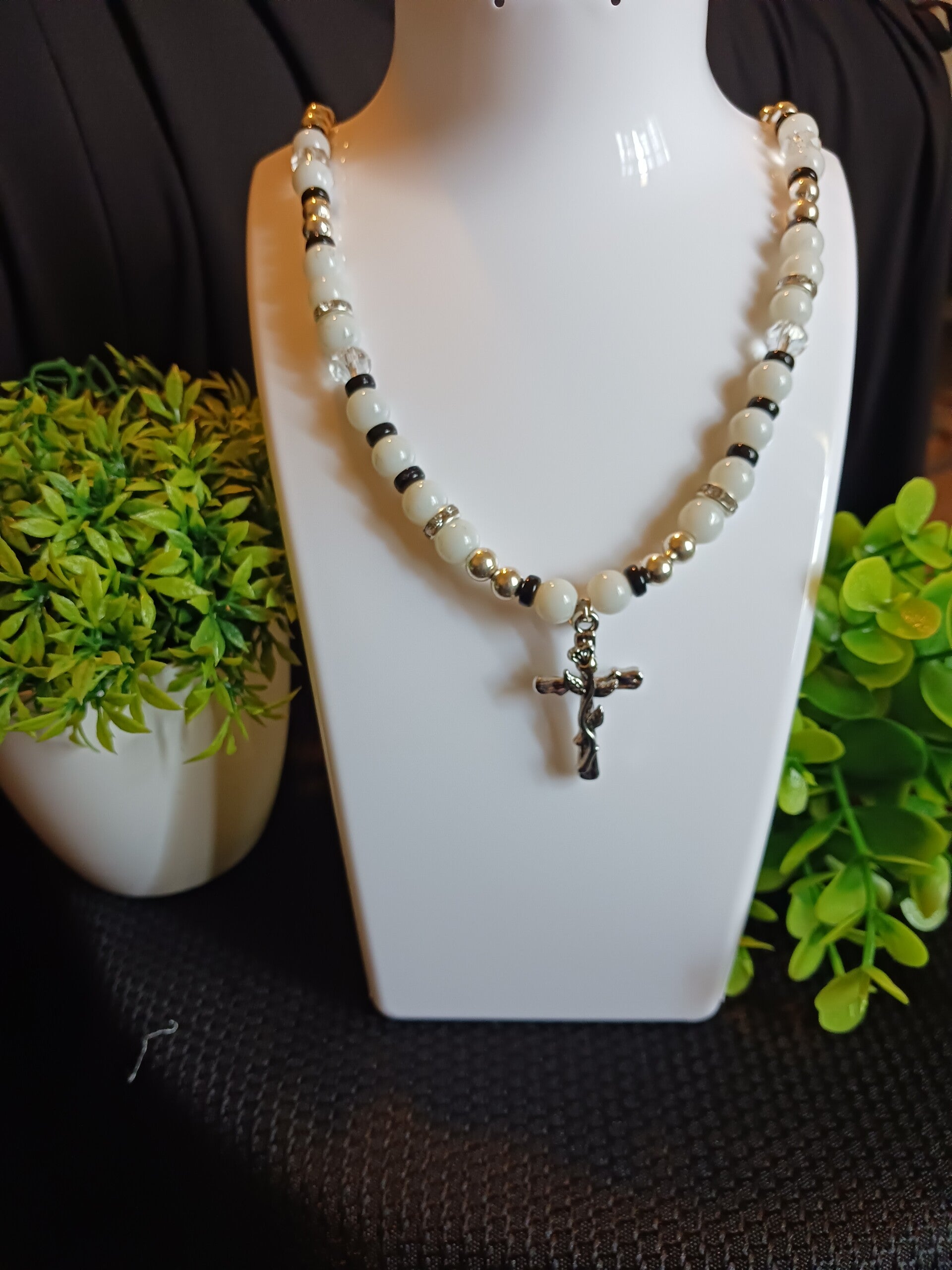 Beaded Cross Pendant Necklace