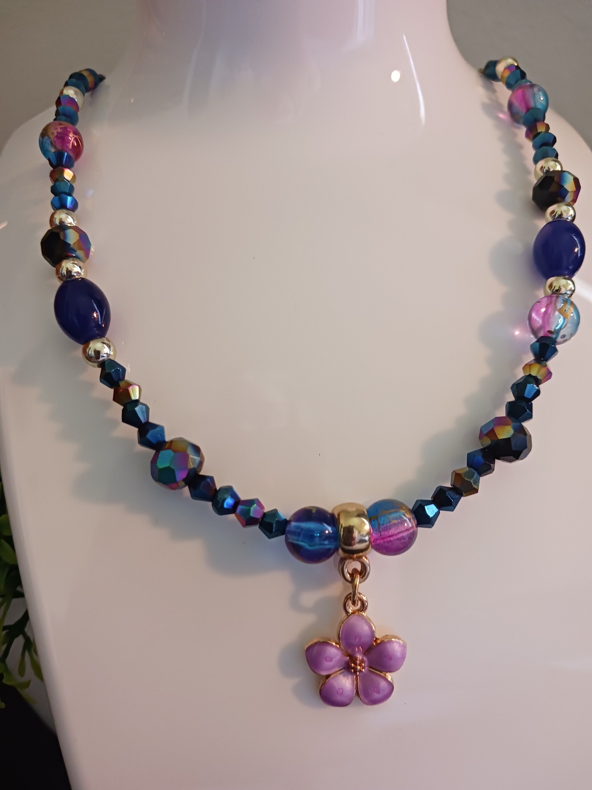 Pink and Blue Floral Necklace