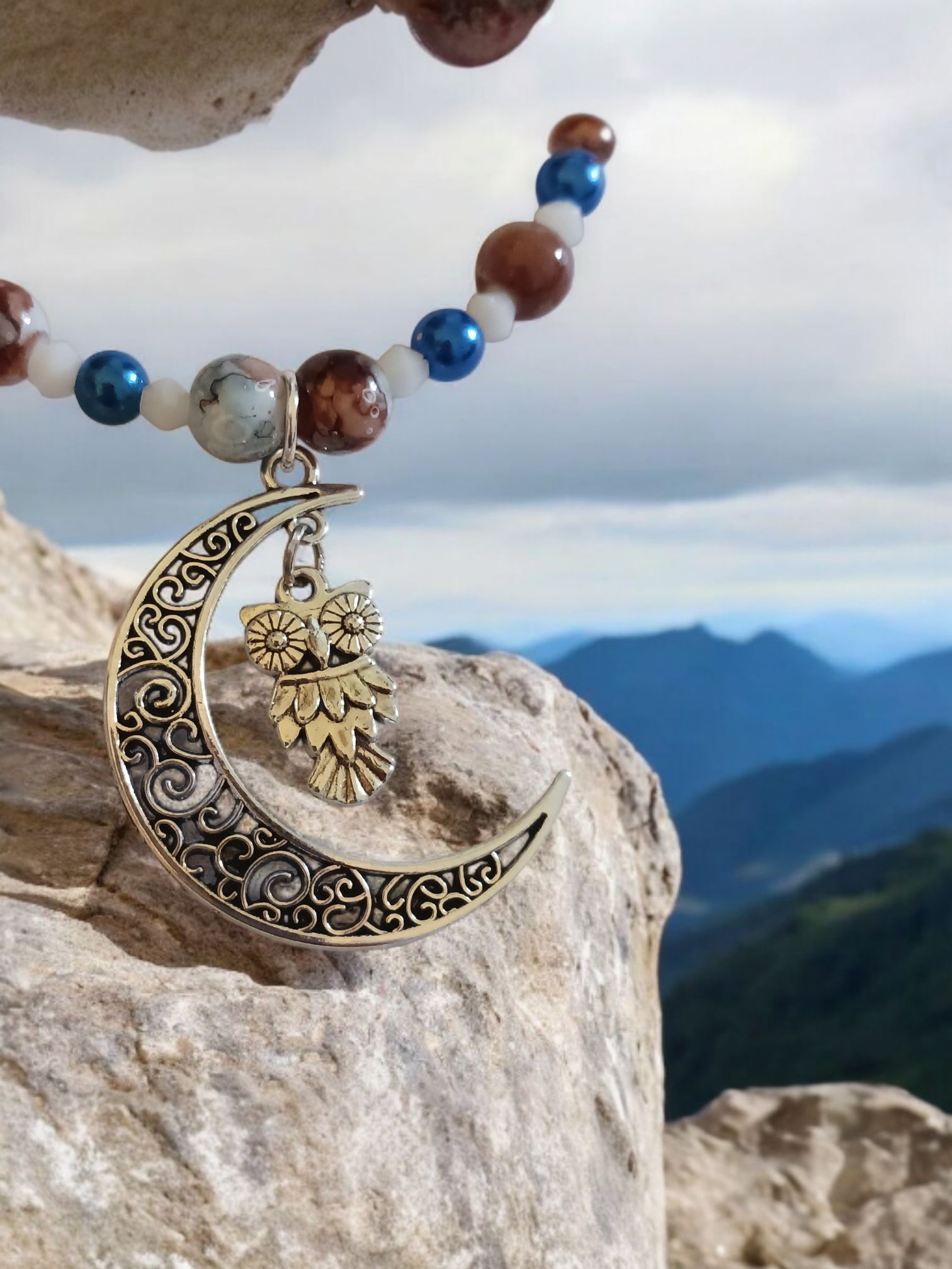 Owl and Moon Pendant Necklace