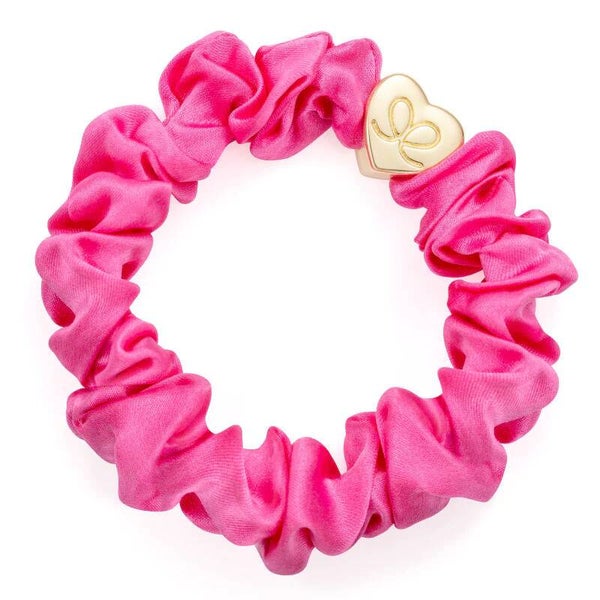 Gold Heart Silk Scrunchie Bubblegum Pink