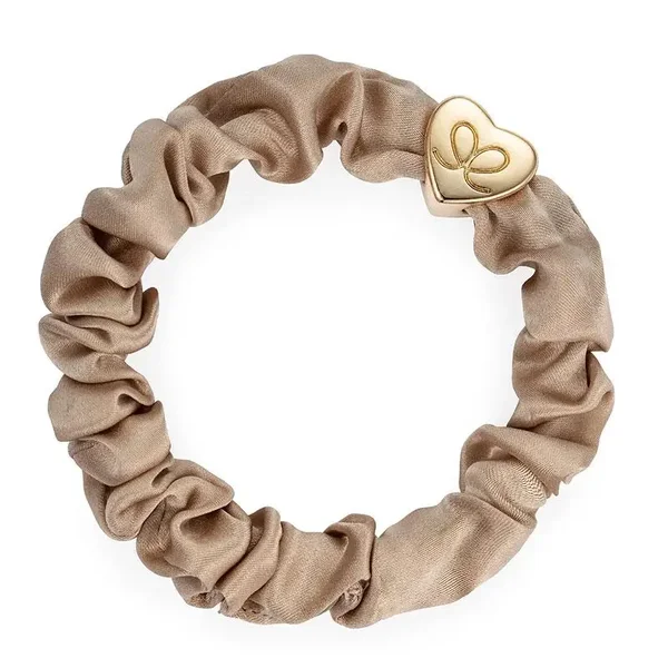 Gold Heart Silk Scrunchie Sand