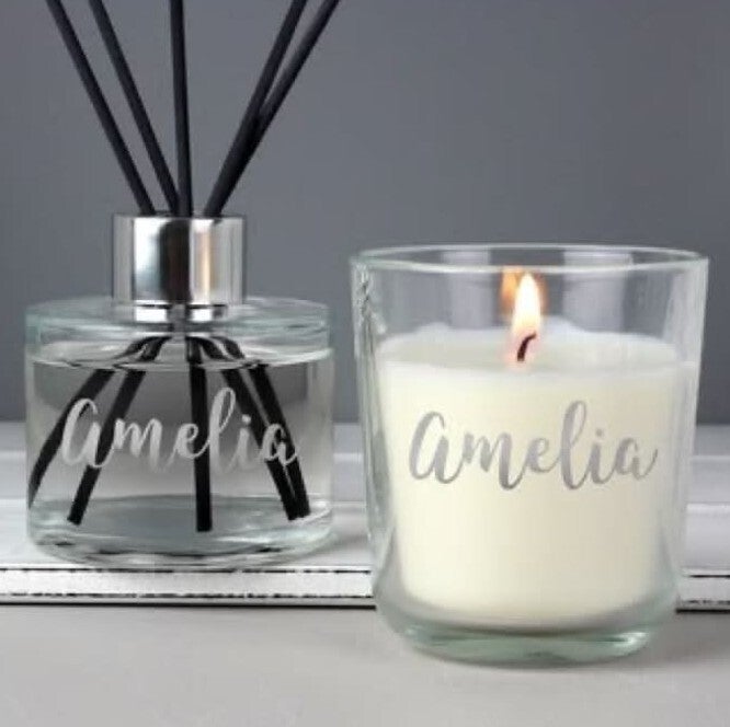 Cadeauset Diffuser en kaars eigen tekst .