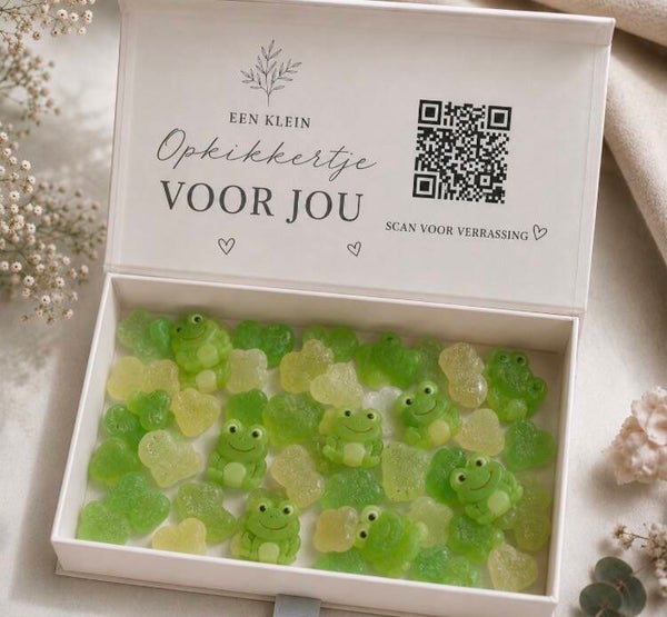 Cadeaubox snoep qr code opkikkertje