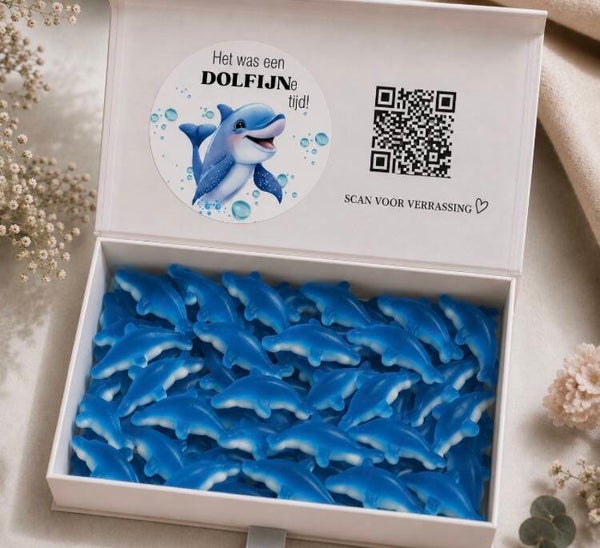 Cadeaubox snoep dolfijnen tijd qr code