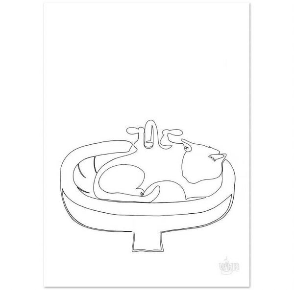 Sink Cat One Line Art Print