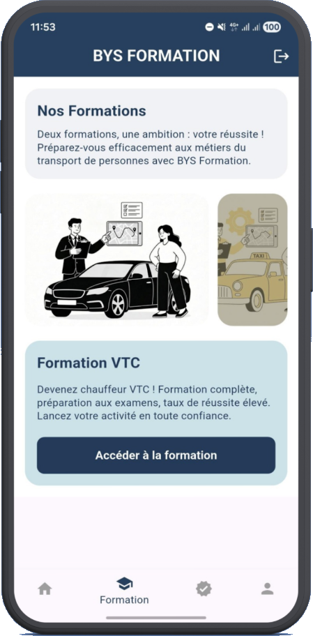 Application BYS Formation : les cours VTC et taxi en ligne