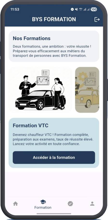Application BYS Formation : les cours VTC et taxi en ligne