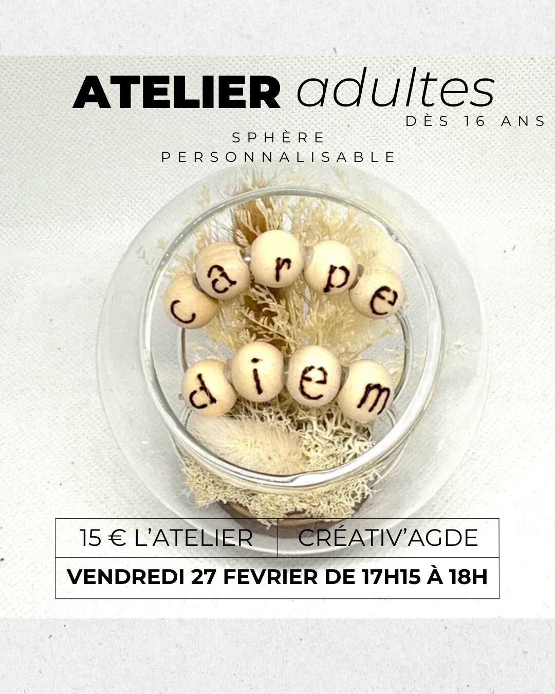 Atelier ados/adultes du vendredi 27 février 2026 de 17h15 à 18h
