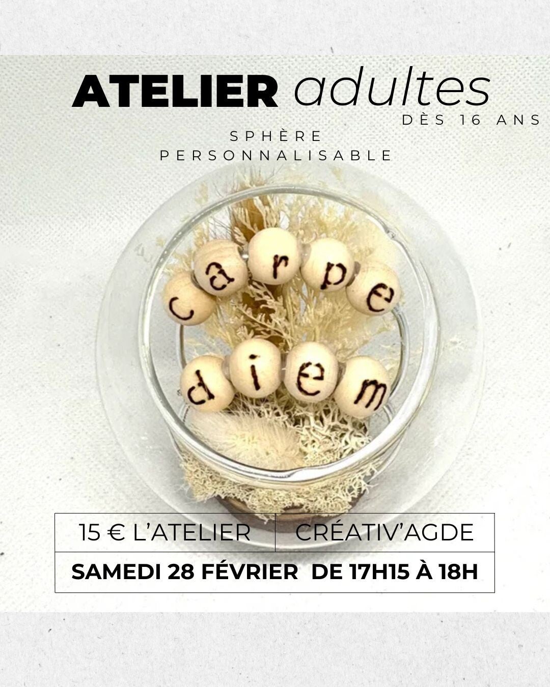 Atelier ados/adultes du samedi 28 février 2026 de 17h15 - 18h