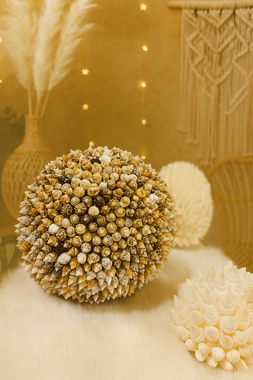 Boule de coquillages colorés sur galet L