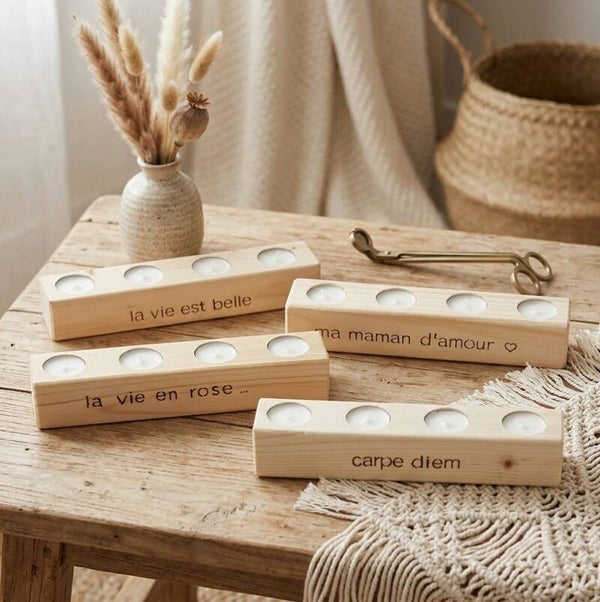 Bougeoir 4 bougies avec citation en gravure