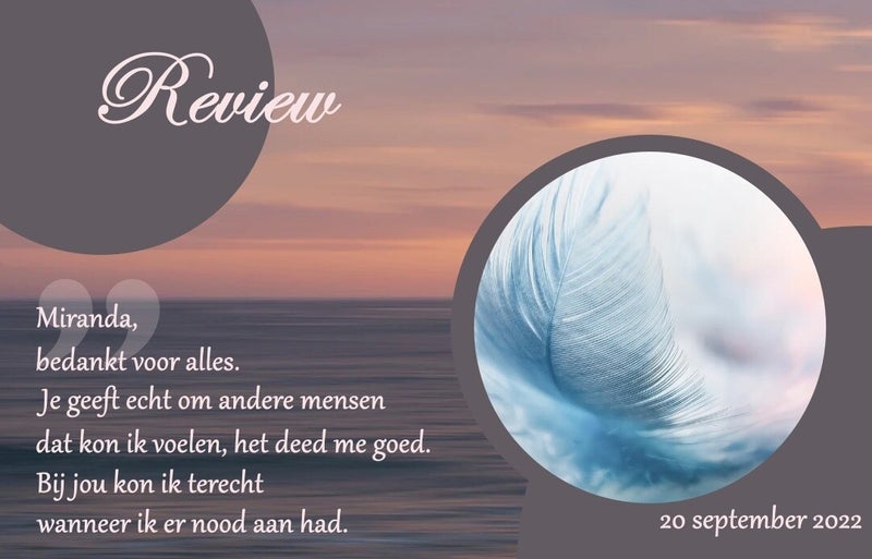 Review van iemand die zegt dat Coaching de Reflectie oprecht om anderen geeft